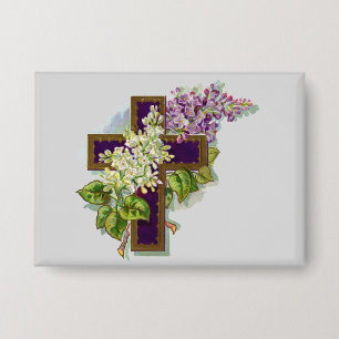 Badge Croix Violette Et Fleurs
