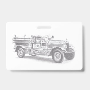 Badge croquis au crayon de vieux camion de pompiers dess
