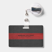 Badge Cuir noir et rouge Faux (Arrière avec rétractable)