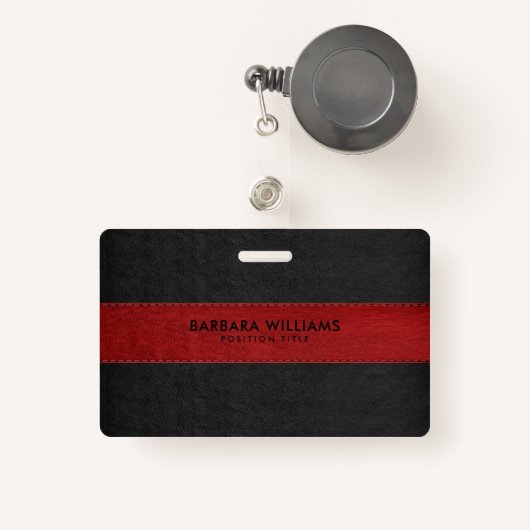 Badge Cuir noir et rouge Faux (Front with Retractable)