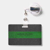 Badge Cuir noir et vert Faux (Dos avec clip rétractable)