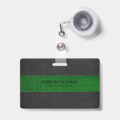 Badge Cuir noir et vert Faux (Face avec clip rétractable)