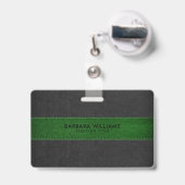 Badge Cuir synthétique noir et vert (Arrière avec rétractable)