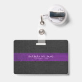 Badge Cuir synthétique noir et violet (Arrière avec rétractable)