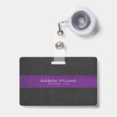 Badge Cuir synthétique noir et violet (Avant avec rétractable)