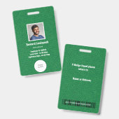 Badge Cuir Vert & Photo de l'employé & Logo, Code-barres (Avant & arrière)
