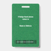 Badge Cuir Vert & Photo de l'employé & Logo, Code-barres (Arrière)