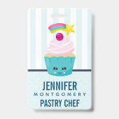 Badge Cupcake bleu mignon avec visage Kawaii (Dos)