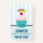 Badge Cupcake bleu mignon avec visage Kawaii (Dos)