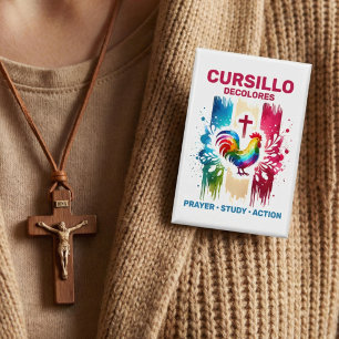 Badge Cursillo DeColores Coq & Croix Traits de pinceau
