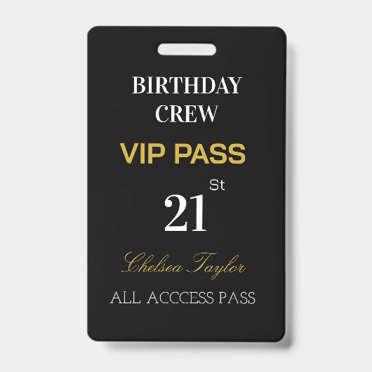 Badge Custom All Access 21st Any Age VIP d'anniversaire (Avant)