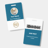 Badge Custom Blue Employee Photo, Bar Code, Logo, Name B (Avant & arrière)