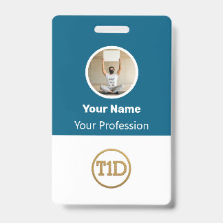 Badge Custom Blue Employee Photo, Bar Code, Logo, Name B