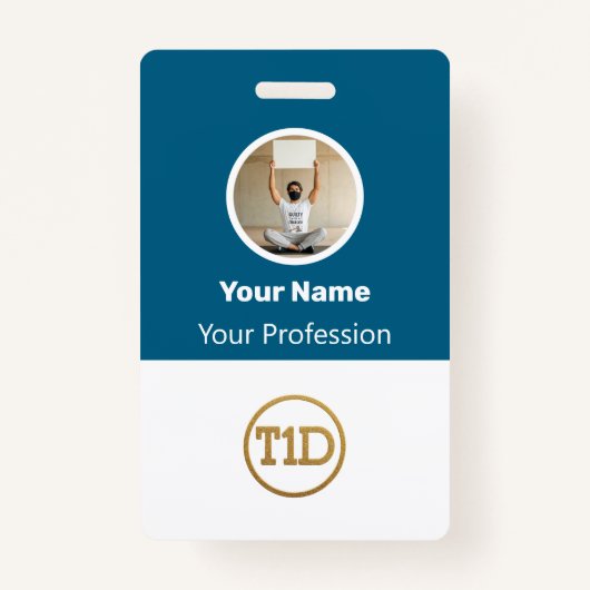 Badge Custom Blue Employee Photo, Bar Code, Logo, Name B (Devant)