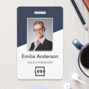 Badge Custom Company Logo Bar Code Employee Photo Blue