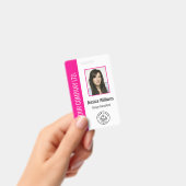 Badge Custom Employee Photo Bar Code Logo Name Hot Pink (Manuel / portable)