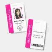 Badge Custom Employee Photo Bar Code Logo Name Hot Pink (Avant & arrière)