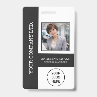 Badge Custom Employee Photo, Logo, Name, Black  