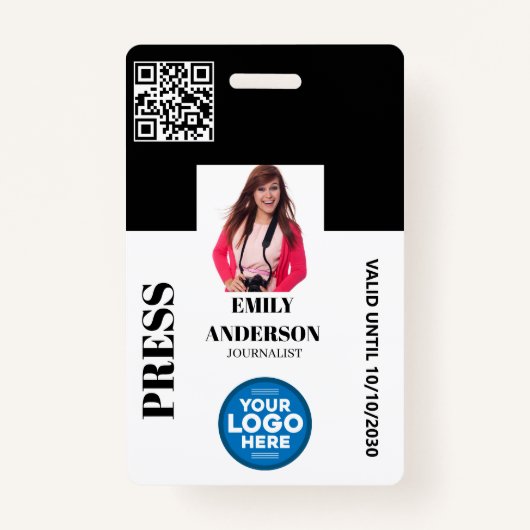 Badge Custom Journalist Media Pass Photo ID Logo | BLACK (Devant)