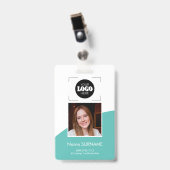 Badge Custom logo photo QR code teal and white ID (Avant avec clip)