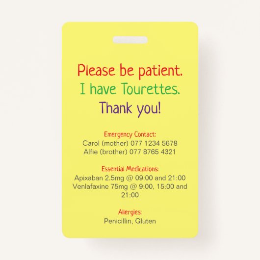 Badge Custom NEUROSPICY learning disability emergency  (Dos)