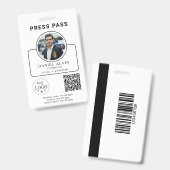 Badge Custom Press Pass with Your Photo ID and QR Code (Avant & arrière)
