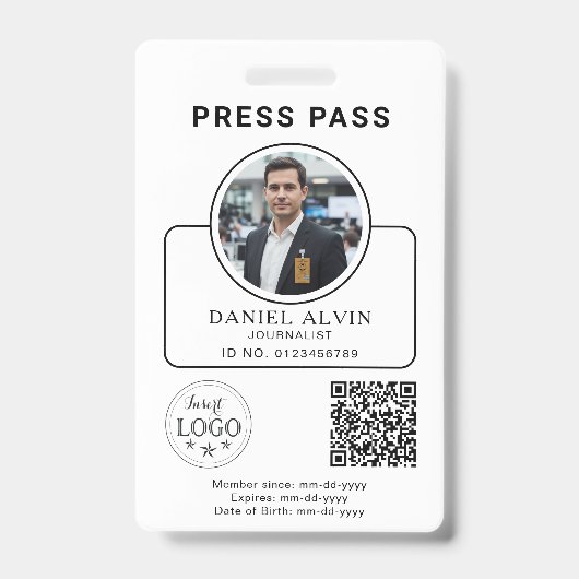 Badge Custom Press Pass with Your Photo ID and QR Code (Avant)