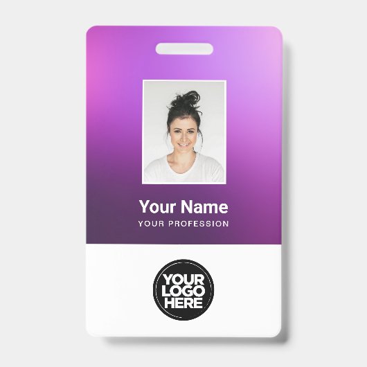 Badge Custom Purple Employee Photo, Bar Code, Logo, Name (Avant)