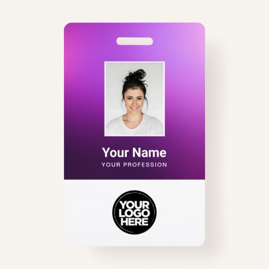 Badge Custom Purple Employee Photo, Bar Code, Logo, Name (Devant)