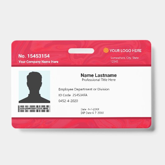 Badge Custom Red Employee ID Identification Photo Bar (Face)