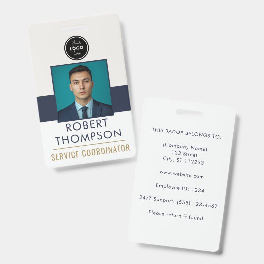 Badge Customizable Employee Photo ID Card Logo - Navy (Avant & arrière)