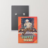 Badge Cute Anime Boy Running in the City with Coffee (Recto/Verso)