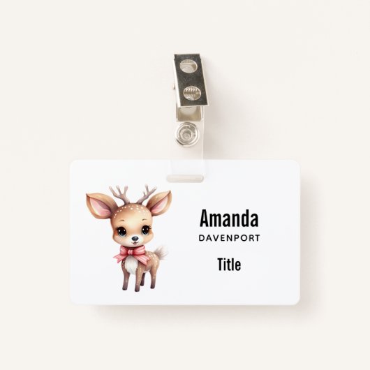 Badge Cute Baby Deer Cartoon Illustration (Devant avec clip)