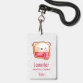 Badge Cute Bear Face Red Scarf et Rosy Cheeks Christmas (Front with Lanyard)
