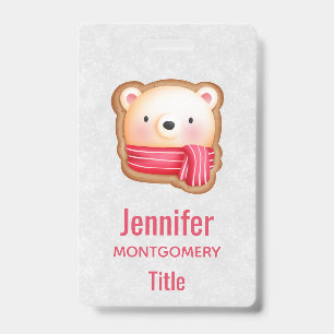 Badge Cute Bear Face Red Scarf et Rosy Cheeks Christmas