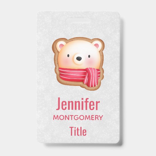 Badge Cute Bear Face Red Scarf et Rosy Cheeks Christmas (Front)