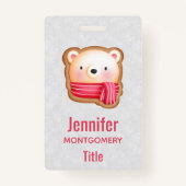 Badge Cute Bear Face Red Scarf et Rosy Cheeks Christmas (Devant)