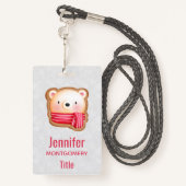 Badge Cute Bear Face Red Scarf et Rosy Cheeks Christmas (Derrière avec lanière)