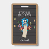 Badge Cute Blue Owl Enseignant Passe du Hall vertical Ba (Avant)