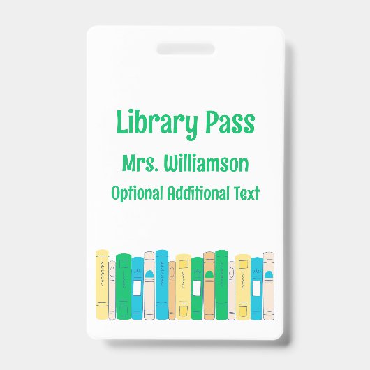Badge Cute Books School Library Hall Pass (Avant)