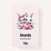 Badge Cute Bunnies Sharing a Heart (Devant)