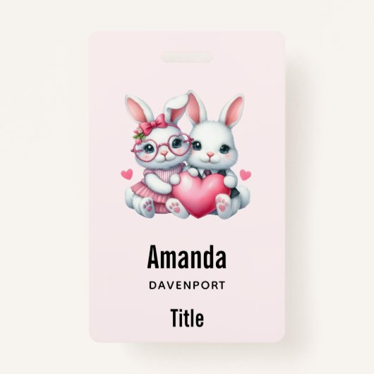 Badge Cute Bunnies Sharing a Heart (Devant)