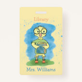 Badge Cute canard avec livre Jaune Bibliothèque Hall Pas (Devant)