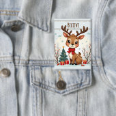 Badge Cute Christmas Reindeer Scene Snowy Forest (Insitu)