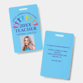 Badge Cute Custom School Teacher Rainbow Nom bleu (Avant & arrière)
