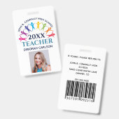 Badge Cute Custom School Teacher Rainbow Staff Bar Code (Avant & arrière)