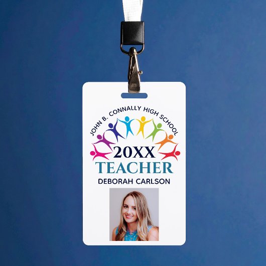 Badge Cute Custom School Teacher Rainbow Staff Bar Code