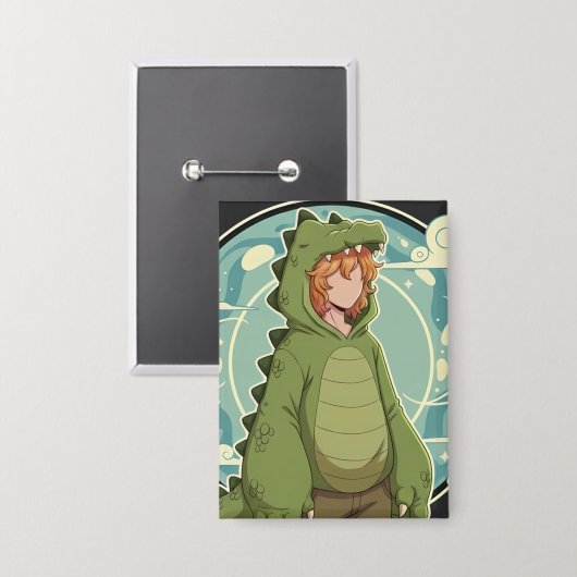 Badge Cute Dino Friend Anime Boy - Green Dinosaur (Recto/Verso)