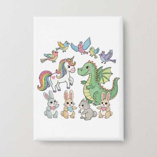 Badge Cute Fantasy Friends – Birthday Button for Kids (Recto)