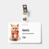 Badge Cute Fox Pup in a Red Scarf (Arrière avec clip)